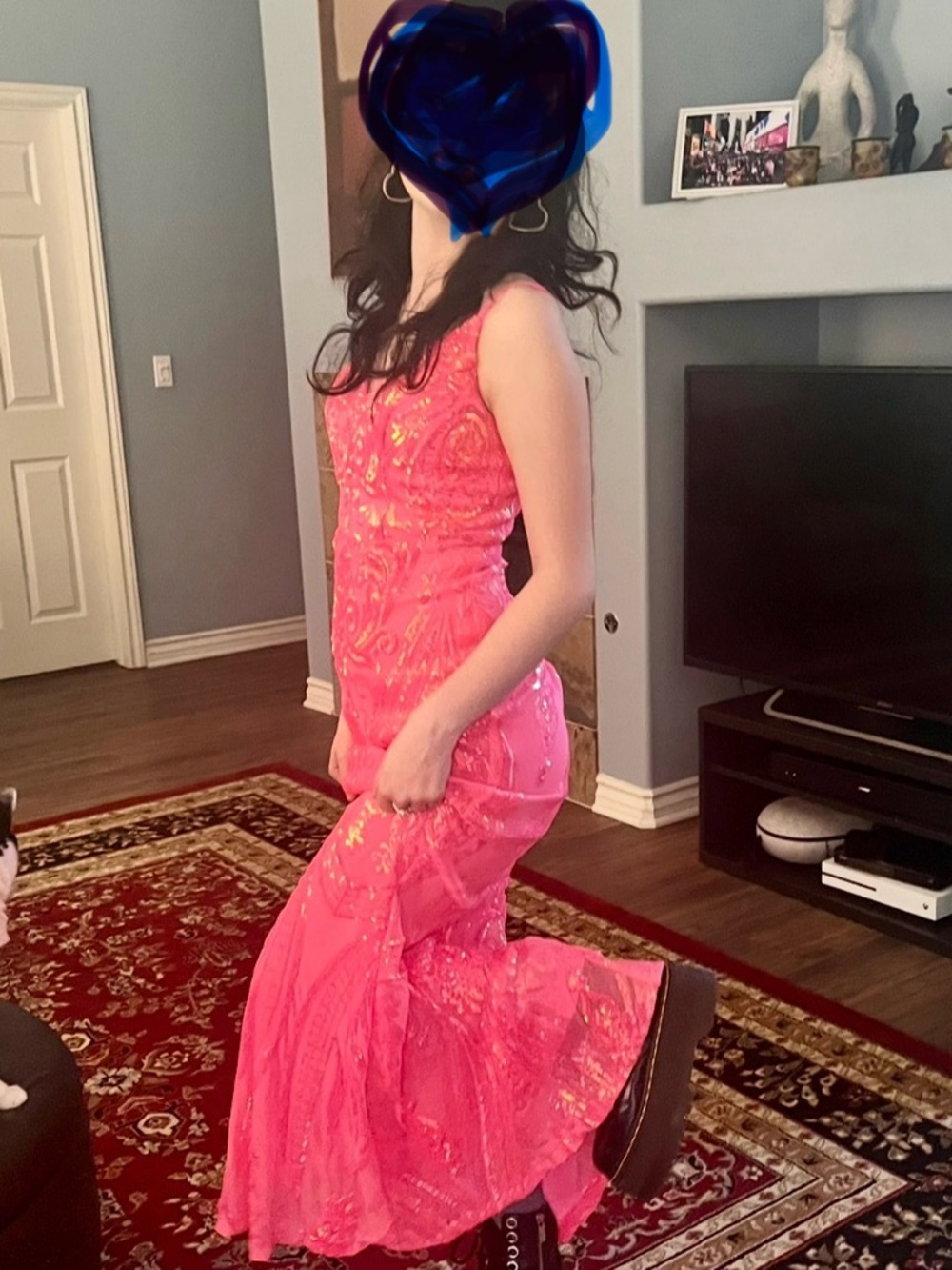 Pink/Coral Sequin Embellished Evening Gown
